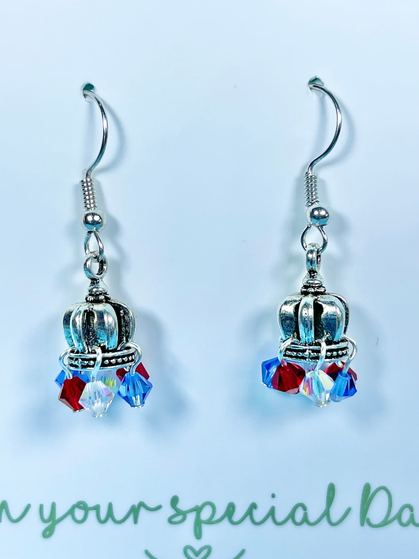New Royal King Charles Corination earrings, Coronation crown drop silver plated earrings, red, white,blue earrings,Coronation jewellery gift