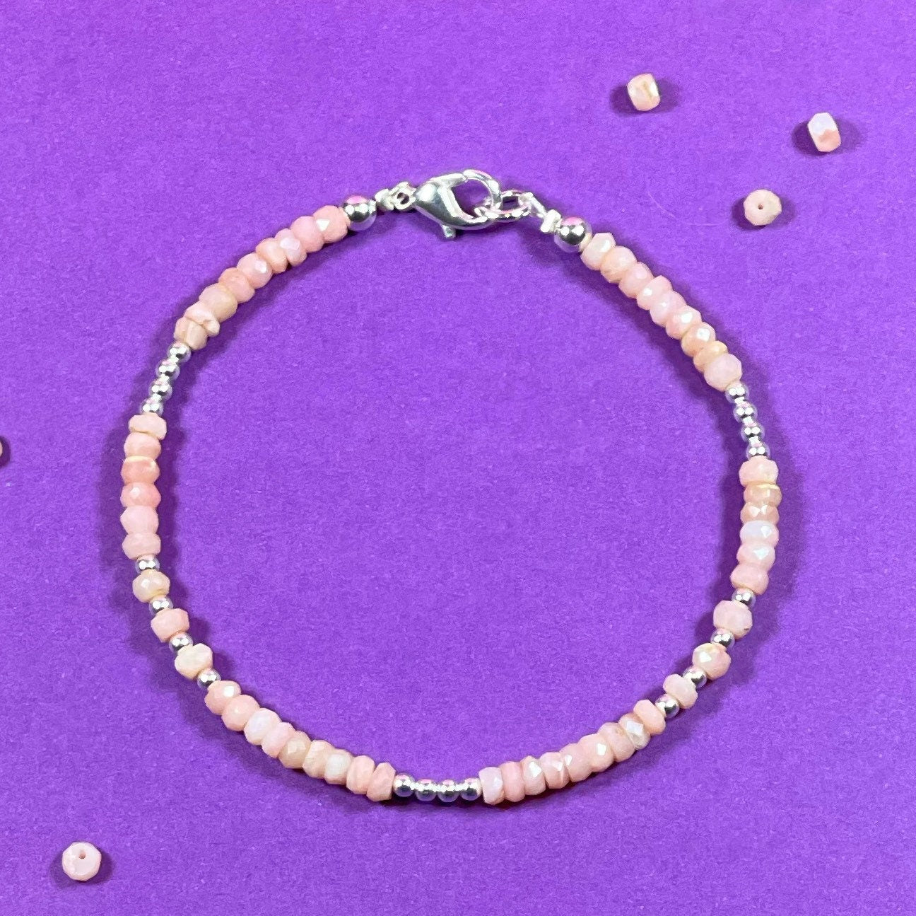 Natural Crystals Beaded Bracelet, Healing Crystal Bracelet, Pink Opal Crystal Bracelet, October Birthstone, Gemstone Bracelet for Gift her