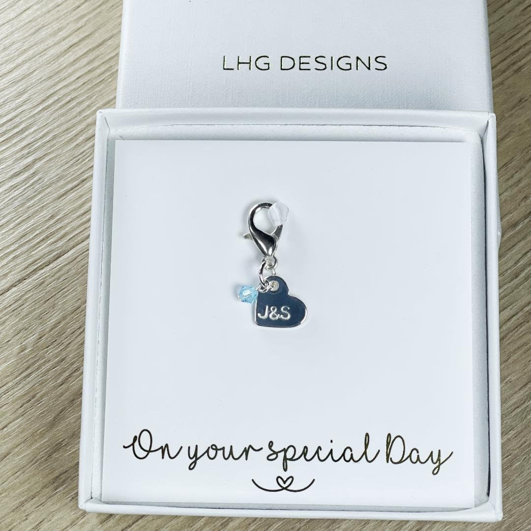 Personalised Something Blue bouquet charm, Wedding good luck charm, Something blue keepsake charm, Bride to be gift, bouquet memory charm