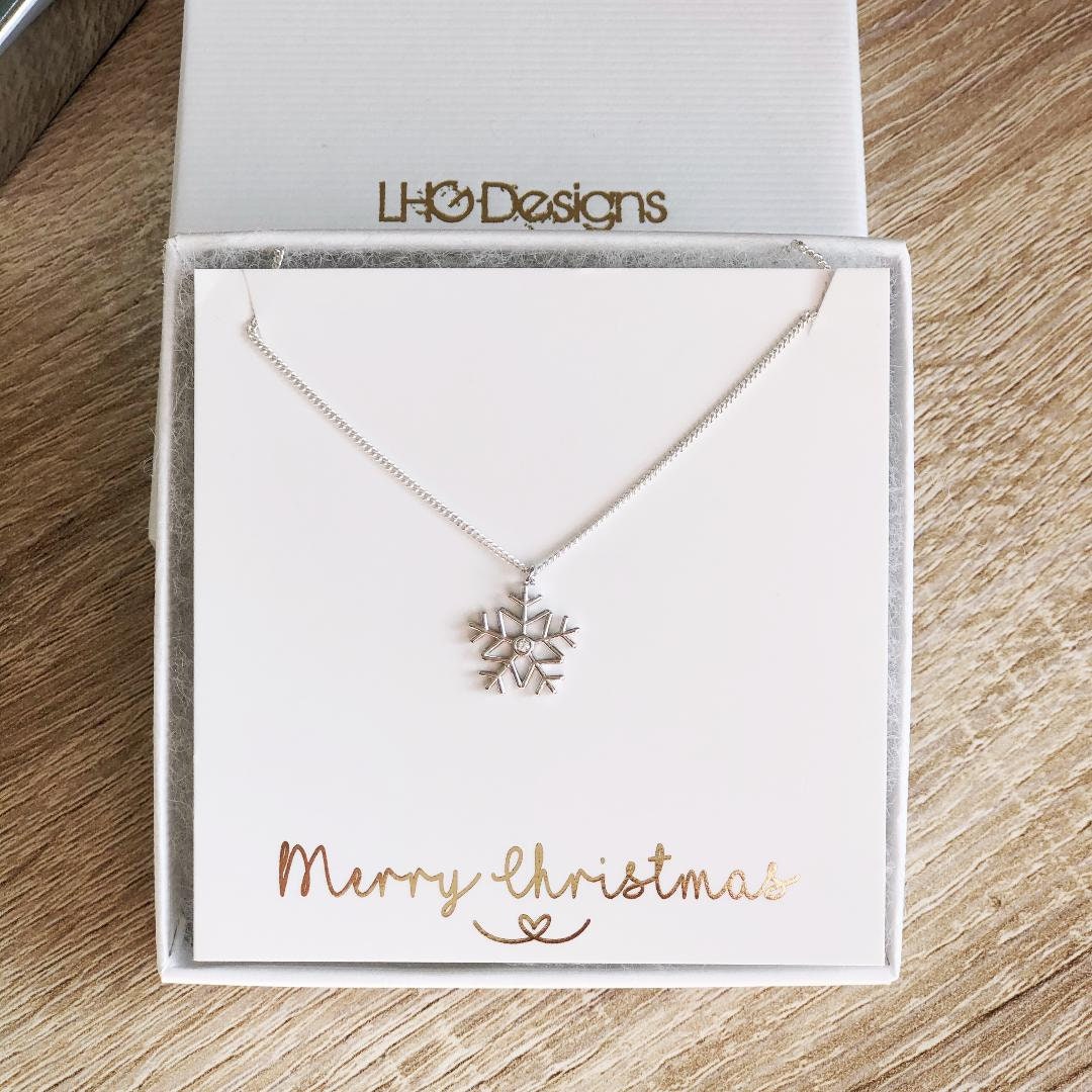 Christmas Snowflake necklace, Christmas gift for her, gift for friends, kids, Silver, Gold Snowflake charm with crystal rhinestone centre,