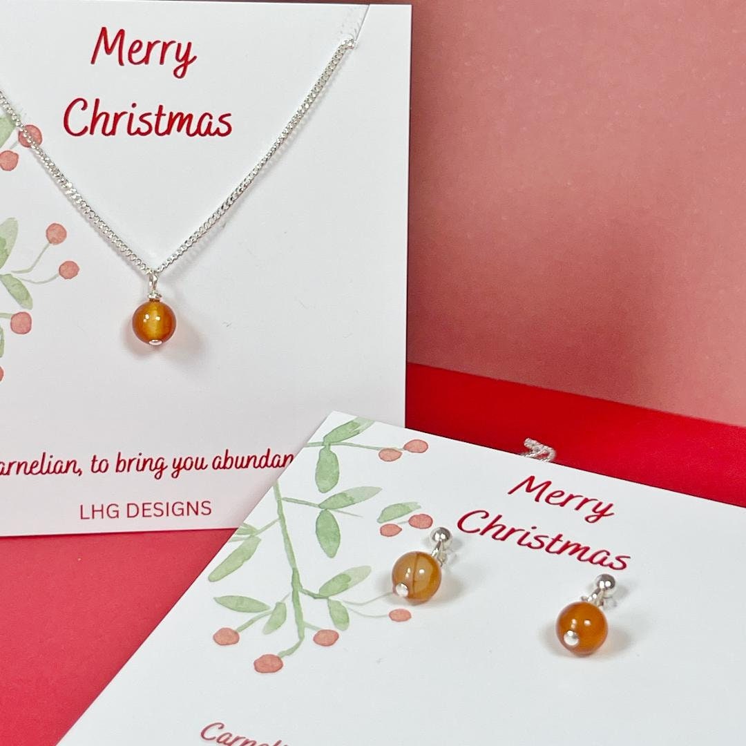 Christmas gift for her, Carnelian crystal earrings, Secret Santa gift, Stocking filler, Christmas gift ideas mum wife sister girlfriend boss