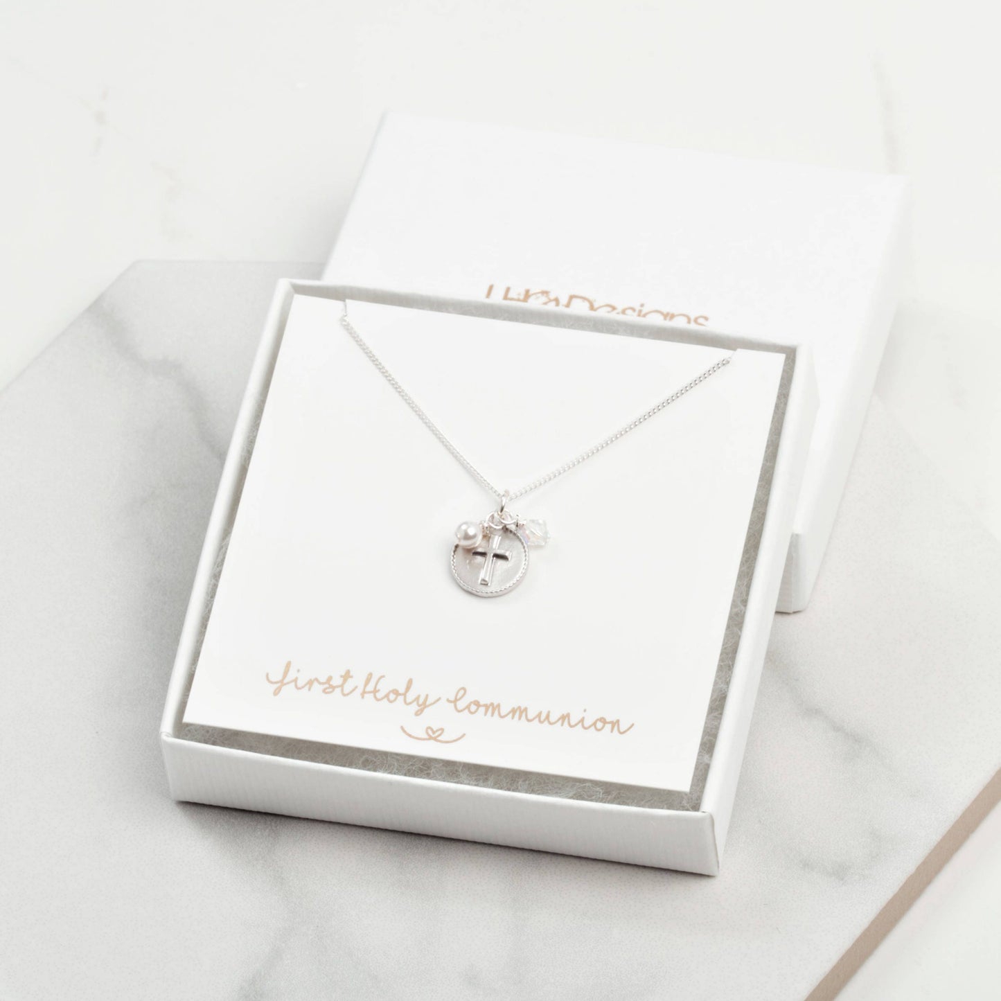 Sterling silver cross birthstone necklace, Pearl, First Holy communion gift, christening baptism gift for girl, childrens jewellery, goddaug