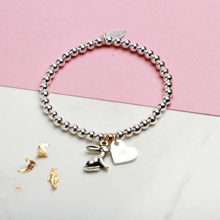 Personalised Bunny Rabbit Charm Bracelet Gift For Girls, Birthday gift for her, Easter gift for girls, kids, children, Good Luck Exams,