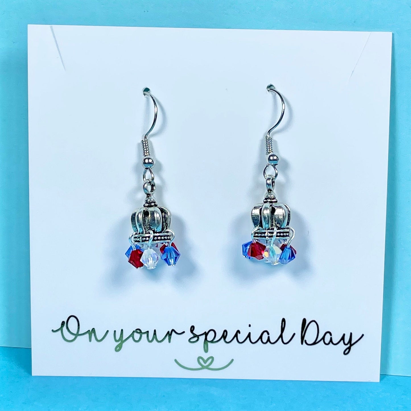 New Royal King Charles Corination earrings, Coronation crown drop silver plated earrings, red, white,blue earrings,Coronation jewellery gift