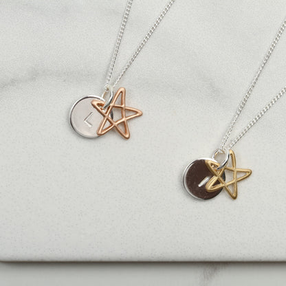 Personalised Silver Star Necklace, Disc pendant necklace, Minimalist Jewellery, Birthday Gift For Her, wife mum friend sister,