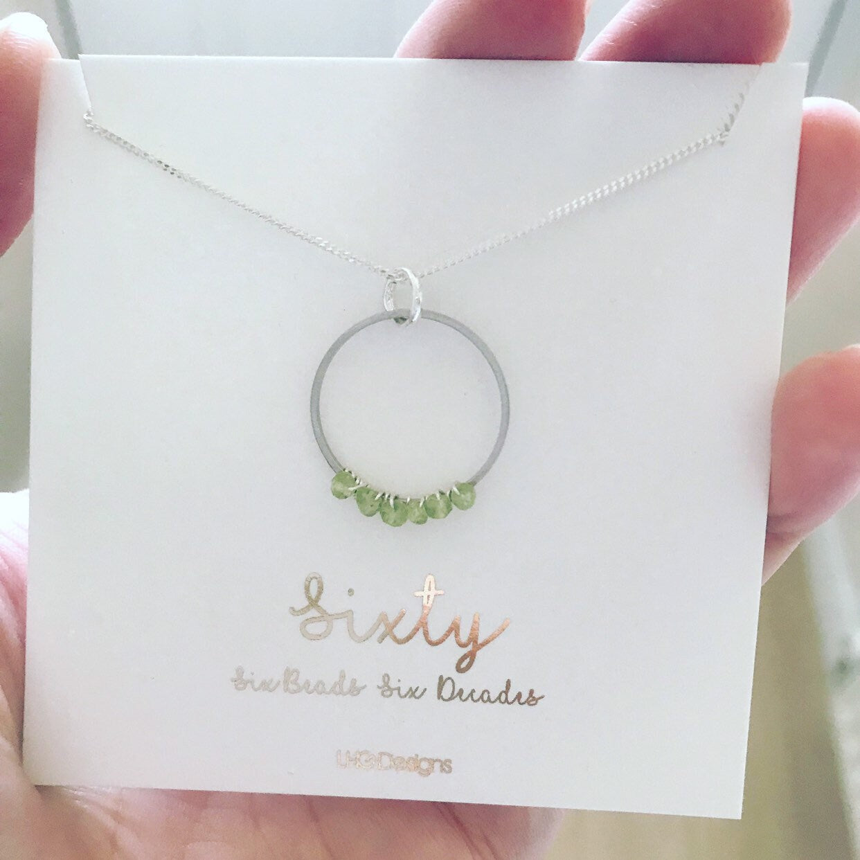 Minimalist silver and Raw Peridot Gemstone Circle necklace, 60th Birthday Gift for Women, Birthstone Gifts for Women, August Birthstone