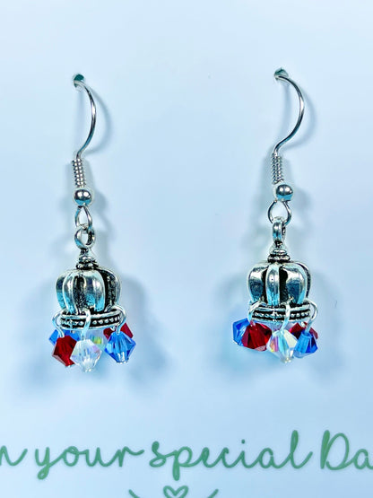 New Royal King Charles Corination earrings, Coronation crown drop silver plated earrings, red, white,blue earrings,Coronation jewellery gift