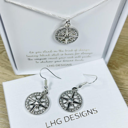 Diamond Compass Necklace, Travel jewellery, Dainty Compass Necklace, Graduation Gift, Sterling Silver Compass Necklace, Christmas Gift