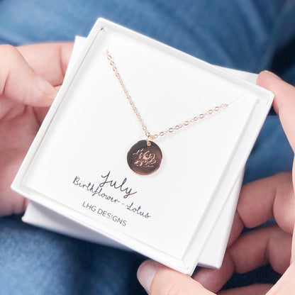 July Birth flower necklace, July Birthday gift for her, Lotus necklace, Birth flower jewellery, Well-being gift, Gift for mum