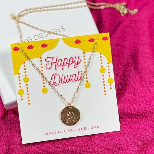 Diwali gift for her, Diwali lotus gold necklace, Diwali card, Gold  necklace diwali gift, lotus flower necklace,