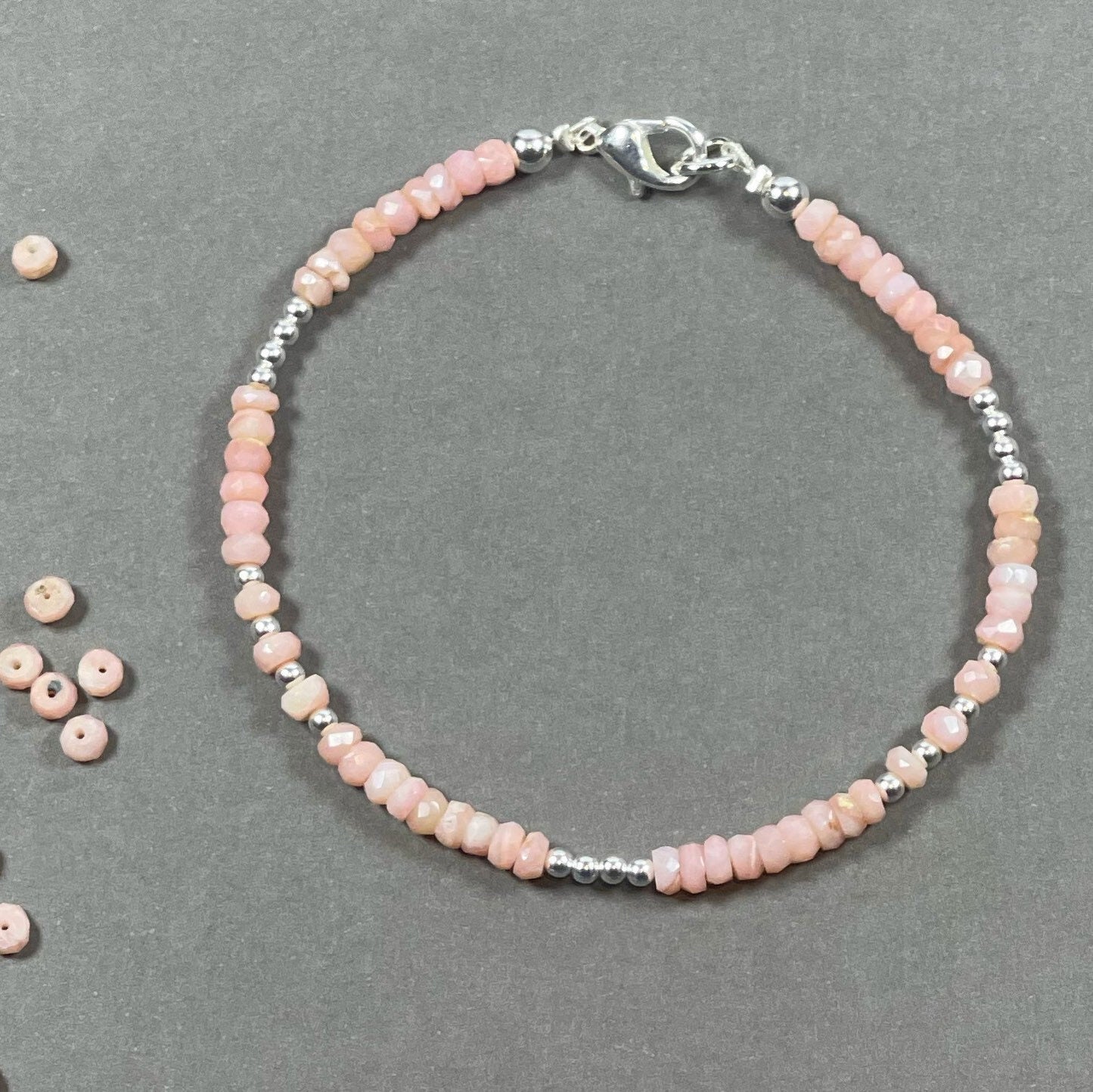Natural Crystals Beaded Bracelet, Healing Crystal Bracelet, Pink Opal Crystal Bracelet, October Birthstone, Gemstone Bracelet for Gift her