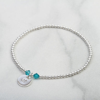 December Birthstone Blue Topaz Personalised Charm Bracelet, 60th Birthday gift for her, mum, sister, friend, wife, dainty bracelet, stacking