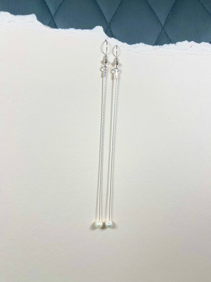 Real Long Pearl Earrings, Freshwater Pearl Dangle Drop  Earrings, Pearl Drop Earrings, Bridal Earrings, Long Chain Earrings, Bridesmaid gift