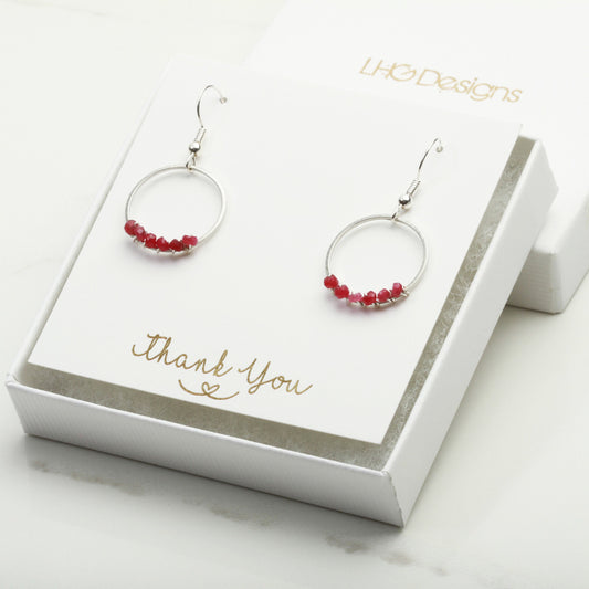 January Garnet birthstone Gemstone Circle earrings, Birthday Gift for Women, Birthstone Gifts for Women, January Birthstone jewellery