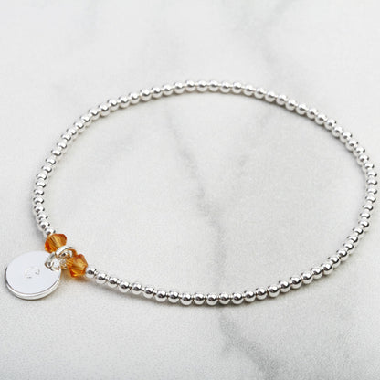 November Birthstone Topaz Personalised Charm Bracelet, 30th 40th 50th 60th Birthday gift for her, mum, sister, friend, wife, dainty bracelet