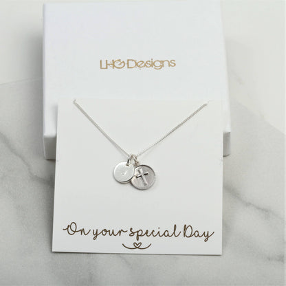 Personalised Silver Cross necklace, First holy communion gifts, Baptism Christening Gifts for girls, goddaughter, daughter, baby jewellery