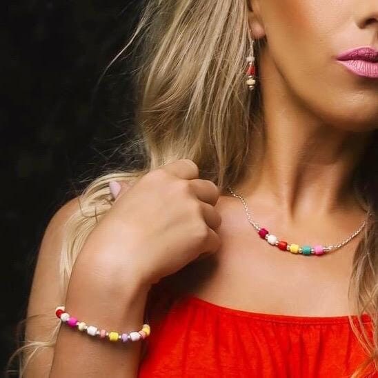 925 Sterling Silver Necklace, Colorful beaded necklace, Bright Multicoloured Necklace, Dainty Necklace, Gift for her,