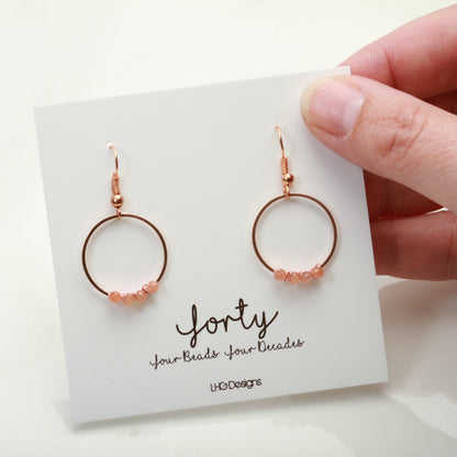 Minimalist Rose Gold and Raw Moonstone Gemstone Circle earrings, 40th Birthday Gift for Women, Birthstone Gifts for Women, June Birthstone