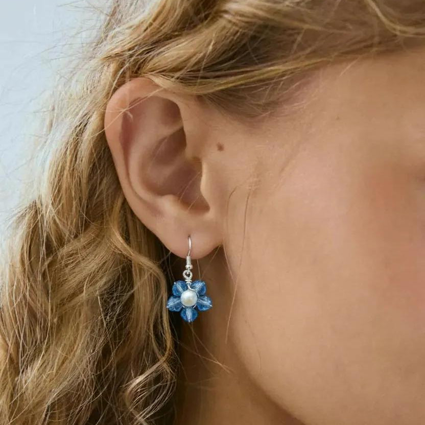 Outlander inspired forget me not beaded earrings with pearl centre handmade in Scotland 