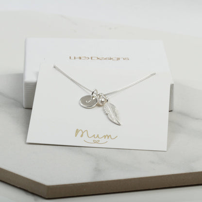 Personalised Silver Feather necklace, Birthday gift for her, Mothers Day gift for mum friend daughter wife sister bride, memorial sympathy