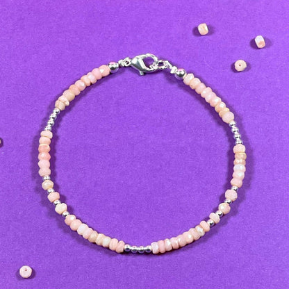 Natural Crystals Beaded Bracelet, Healing Crystal Bracelet, Pink Opal Crystal Bracelet, October Birthstone, Gemstone Bracelet for Gift her