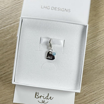Personalised Something Blue bouquet charm, Wedding good luck charm, Something blue keepsake charm, Bride to be gift, bouquet memory charm