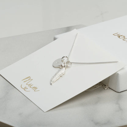 Personalised Silver Feather necklace, Birthday gift for her, Mothers Day gift for mum friend daughter wife sister bride, memorial sympathy