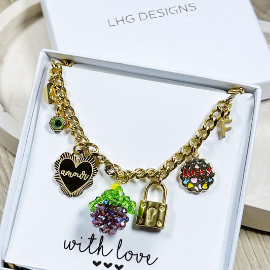 Fruit charm Necklace gold, Gold Charm Necklace, Customizable Charm Necklace, Vintage Style Chunky Necklace, Multi Charm Necklace, blackberry