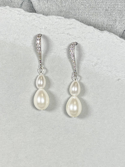 Pearl Drop Earrings with Diamond, Bridal Earrings, Wedding Earrings for Brides, Pearl Jewelry, Bridesmaid Gift, Gift for Her, Teardrop pearl