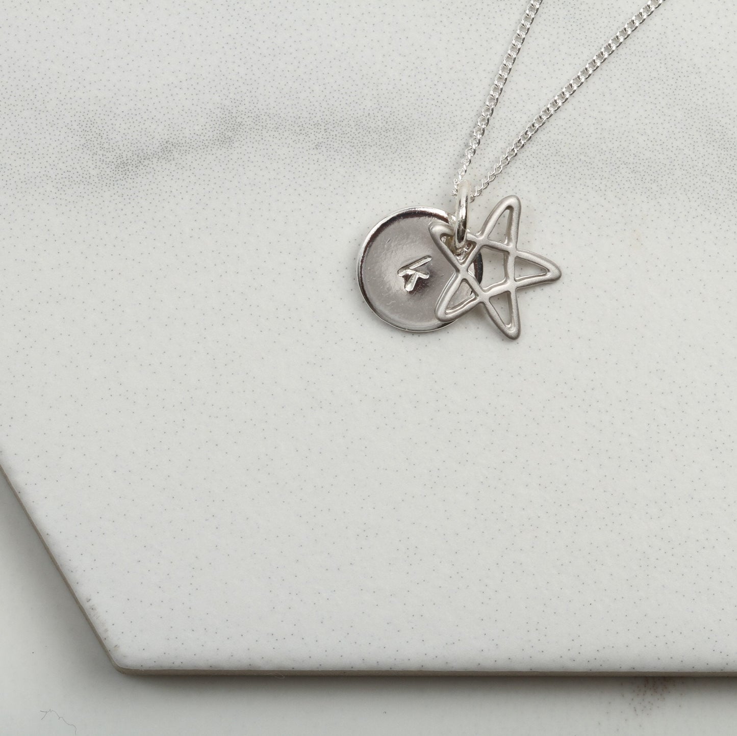Personalised Silver Star Necklace, Disc pendant necklace, Minimalist Jewellery, Birthday Gift For Her, wife mum friend sister,