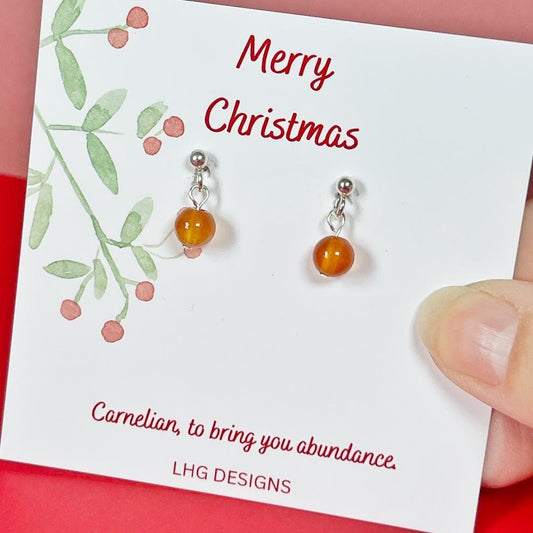 Carnelian crystal earrings, Christmas gift for her, Secret Santa gift, Stocking filler, Christmas gift ideas mum wife sister girlfriend boss