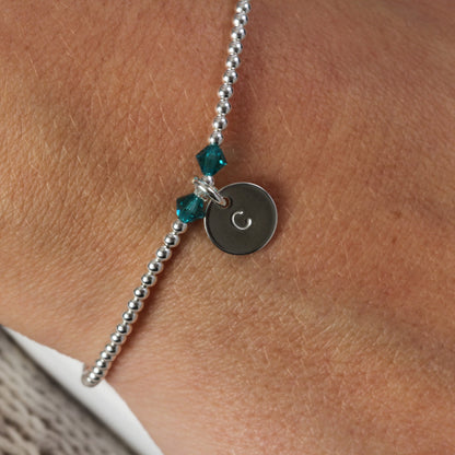 December Birthstone Blue Topaz Personalised Charm Bracelet, 60th Birthday gift for her, mum, sister, friend, wife, dainty bracelet, stacking