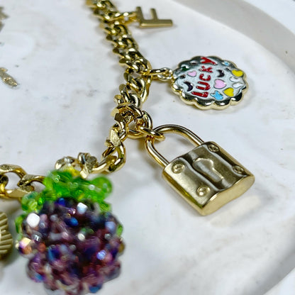 Fruit charm Necklace gold, Gold Charm Necklace, Customizable Charm Necklace, Vintage Style Chunky Necklace, Multi Charm Necklace, blackberry