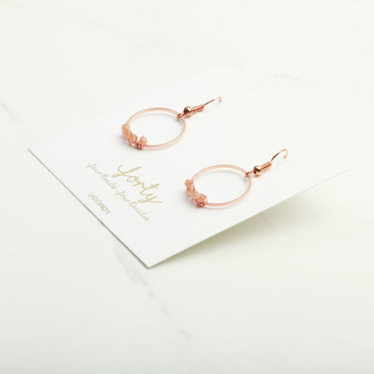 Minimalist Rose Gold and Raw Moonstone Gemstone Circle earrings, 40th Birthday Gift for Women, Birthstone Gifts for Women, June Birthstone