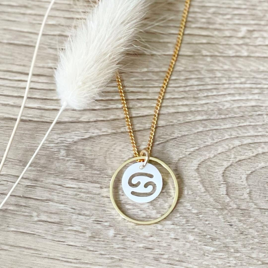 Zodiac Necklace, Zodiac Jewellery, Zodiac Sign, Handmade Jewellery, Coin Pendant, July Birthday gift, Custom Cancer star sign necklace,