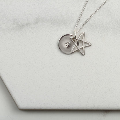 Personalised Gold & Silver Star Necklace, Disc pendant necklace, Minimalist Jewellery, Birthday Gift For Her, wife mum friend sister,