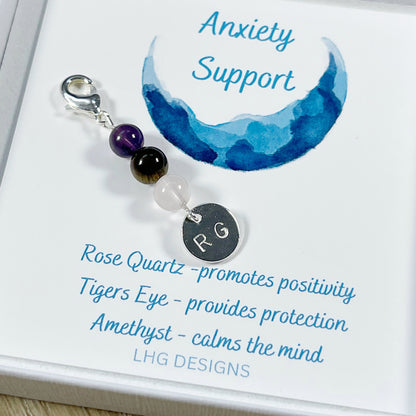 Back to school gift, Personalised Anxiety gemstone bag charm, Emotional Support gift, School bag charm, Back to school good luck