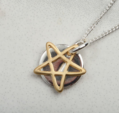 Personalised Gold & Silver Star Necklace, Disc pendant necklace, Minimalist Jewellery, Birthday Gift For Her, wife mum friend sister,