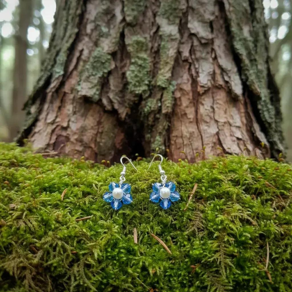 Outlander inspired forget me not earrings growing at Craig Na dun. Scottish Gift handmade in Scotland