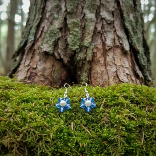 Outlander inspired forget me not earrings growing at Craig Na dun. Scottish Gift handmade in Scotland