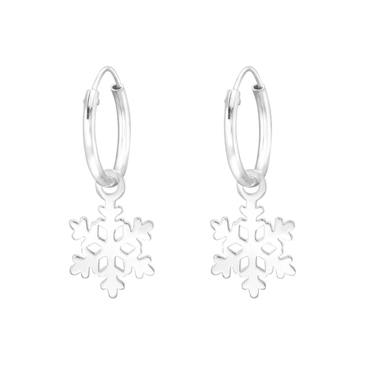 Snowflake huggie hoop earrings in sterling silver