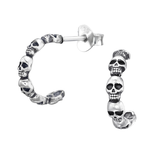 Skull hoop stud earring in sterling silver
