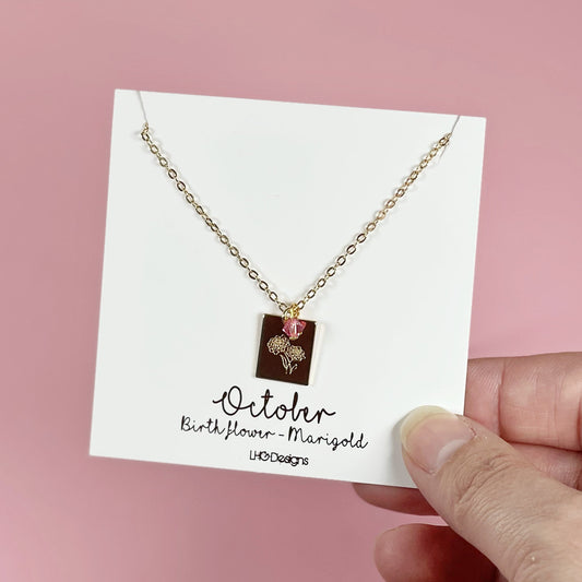 October birthday gift, October birth flower necklace, October birthstone necklace, birth flower necklace, birthday gift for her, birthstone