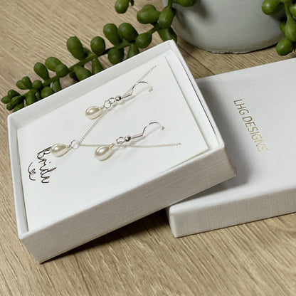 Dainty Pearl Necklace, Dainty Pearl Earrings, Single Pearl Necklace, Bridal Jewellery, Bridesmaid Necklace Gift, Wedding Gift, Teardrop
