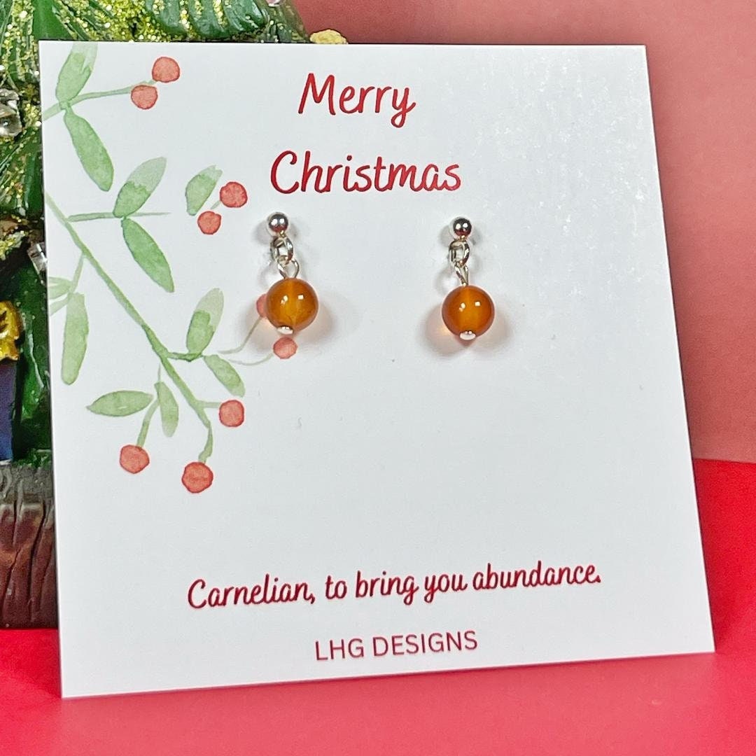 Carnelian crystal earrings, Christmas gift for her, Secret Santa gift, Stocking filler, Christmas gift ideas mum wife sister girlfriend boss