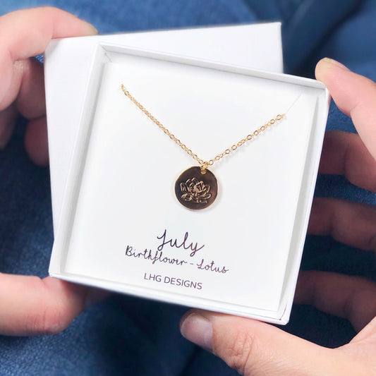 July Birth flower necklace, July Birthday gift for her, Lotus necklace, Birth flower jewellery, Well-being gift, Gift for mum