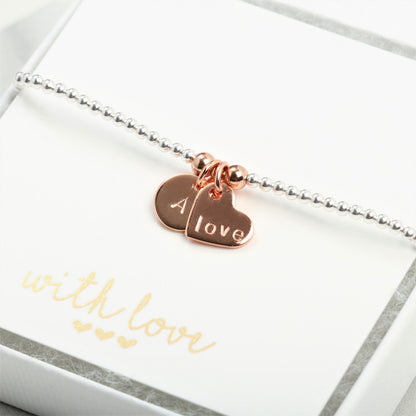 Engraved Heart Bracelet, Custom charm bracelet, Name Bracelet , Gift For Girlfriend, Valentine Day Gift,  Couple Boyfriend Girlfriend Gift