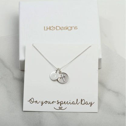 Engraved First Holy Communion Gift, Custom Name cross necklace, Custom Cross necklace, 1st communion gift for girl, Silver communion gift