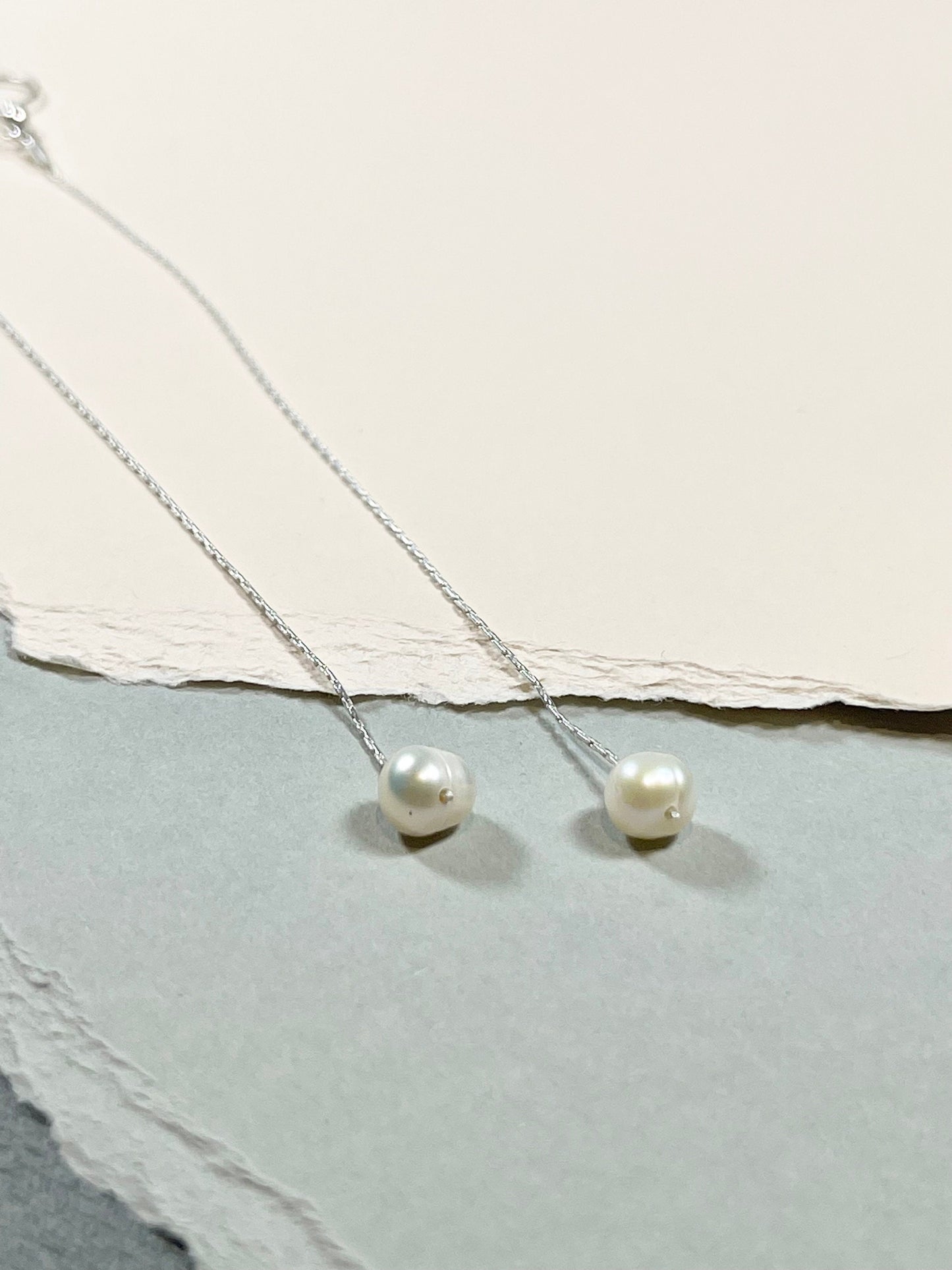 Sterling Silver Freshwater Pearl Drop Threader Earring, Long Pearl Earring, Dangle Earring, Long Chain Pearl Earrings, Bridal Pearl Earrings