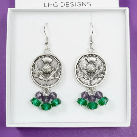 Caledonia Thistle Statement Earrings- Silver plated Scottish gift